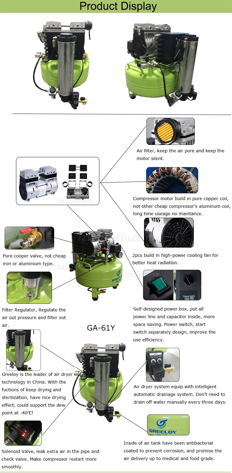 Greeloy® GA-61Y Mini Compressor de Ar Sem Óleo Com Secador